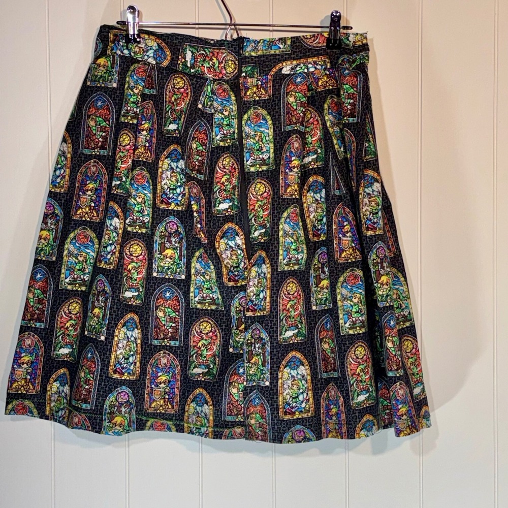 Handmade Legend of Zelda Stained Glass Link Pleated A-Line Skirt Zipper Back 32W - Picture 2 of 4